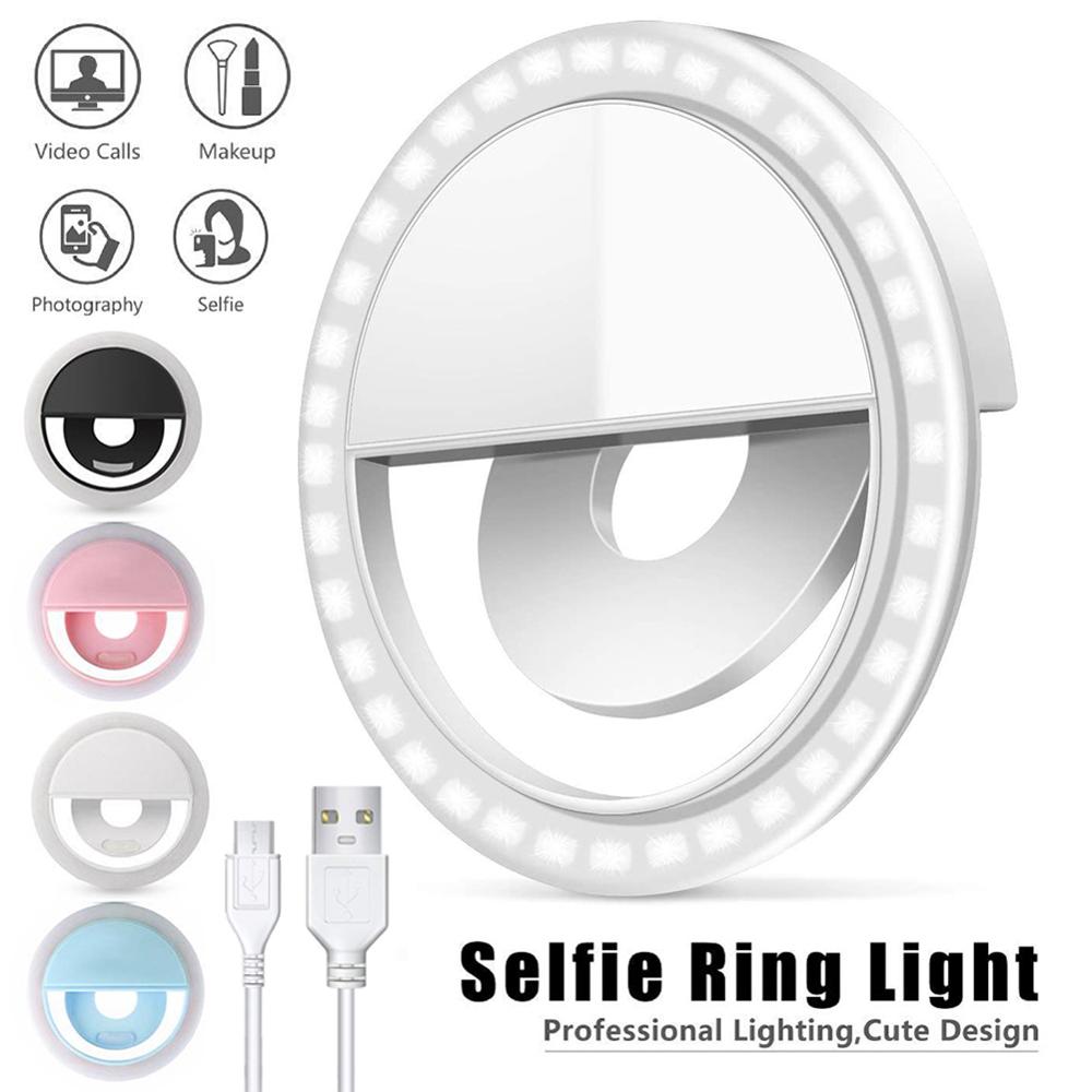 Selfie Led Ring Flash Light Draagbare Telefoon Selfie Lamp Lichtgevende Clamp Camera Fotografie Focus Voor Video 'S Lens Licht Voor Mobiele