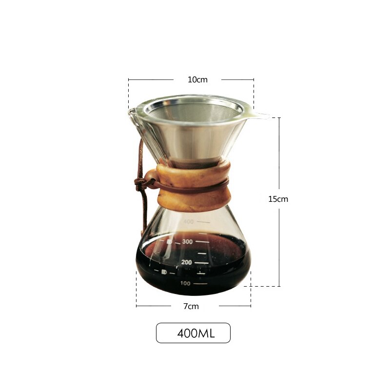400ML/600ML Glass Coffee Pot High-temperature Resistant Coffee Maker Espresso Moka Coffee Machine With Stainless Steel Filter: 400ML