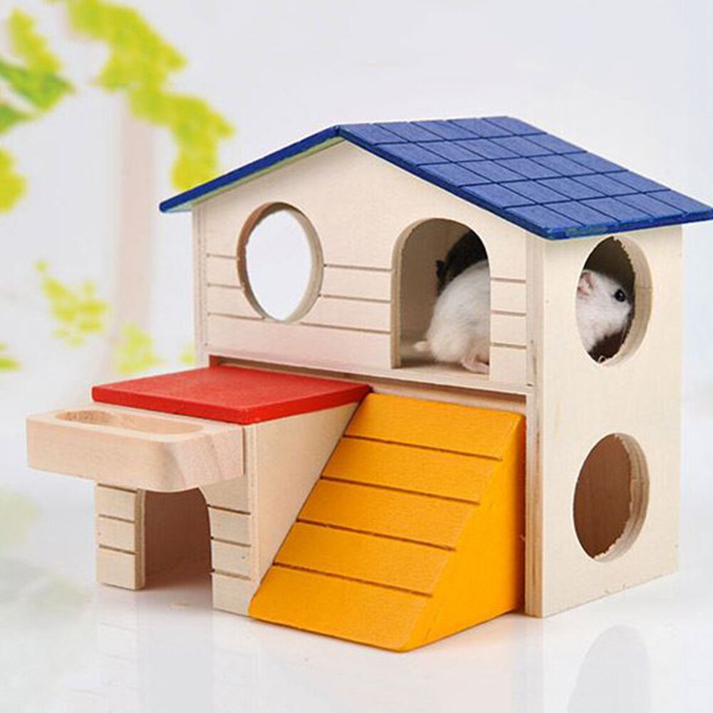 Leuke Kleine Dier Dubbele Laag Cabine Klimmen Huis Speelgoed Huisdier Hamster Egel Houten Nest Slapen Non Slip Hideout Luxe Kooi