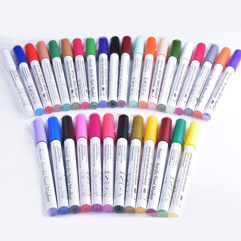 Goedkope 30- pack gekleurde acryl kunstmarkers, verfpennen, fineliner, kogelpunt, schilderbenodigdheden, kunstbenodigdheden, permanent en waterdicht