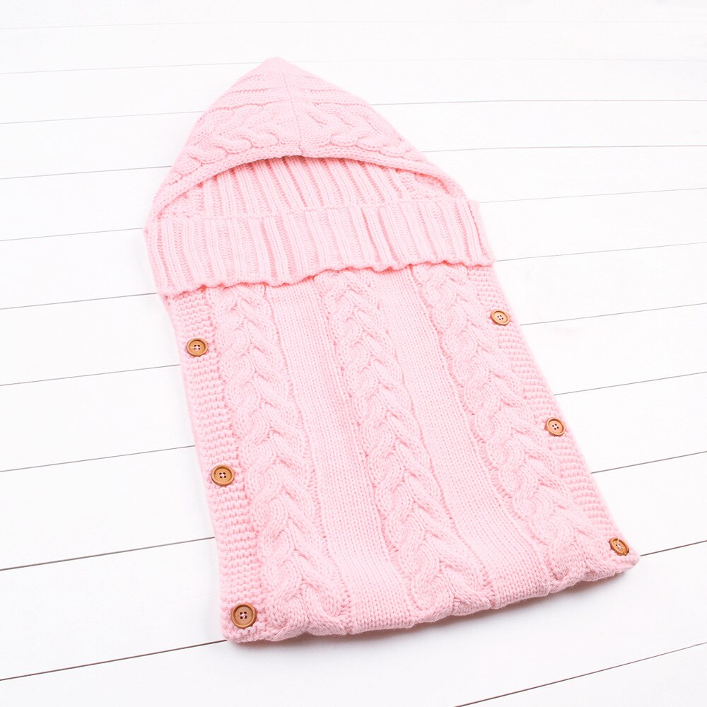 Pasgeboren Baby Winter Kinderwagen Wrap Deken Voetenzak Warm Gebreide Haak Inbakeren Anti-Kick Slaapzakken Peuter Baby Slaap Zak: 12 Light Pink