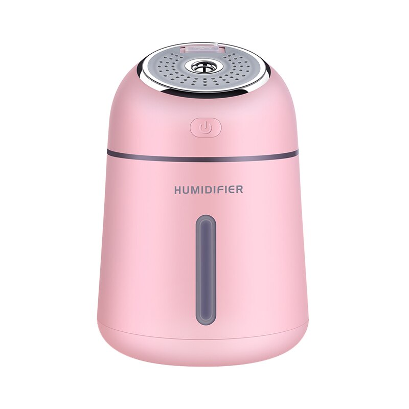 Difusor de aceites esenciales 3 en 1 ultrasónico pequeño Q humidificador purificador de aire LED luz nocturna USB ventilador ambientador de coche: Pink
