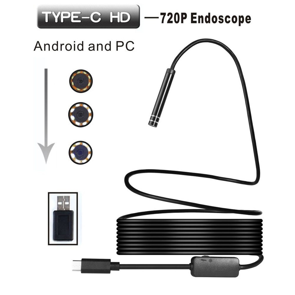 5M Webcam USB/TYPE-C Endoscope Inspection 5.5mm caméra 8 LED IP67 étanche pour Android/Windows 2000/xp/Vista/7/8/10 **