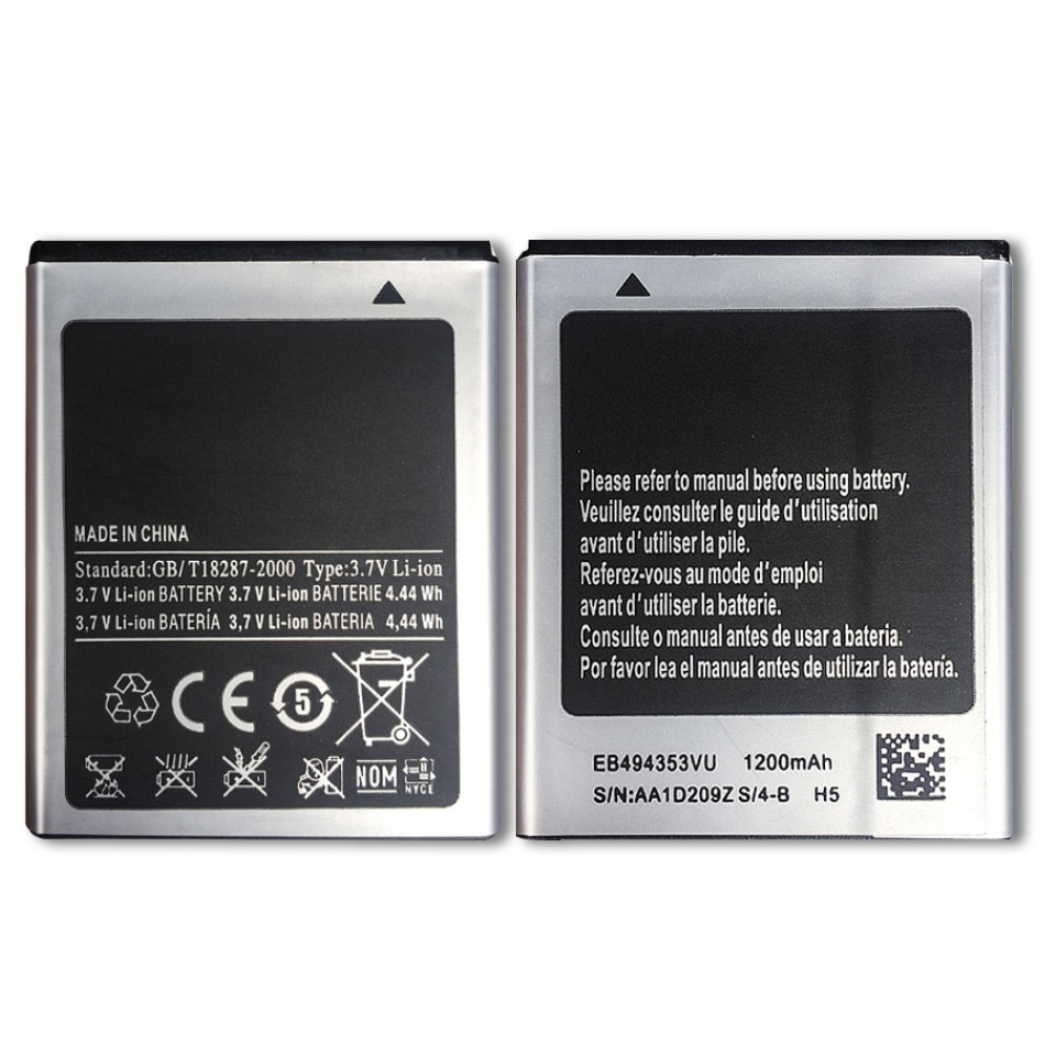 1200 mah  eb494353vu utbytesbatteri för samsung galaxy mini gt  s5570 s5250 s5330 s5750 s7230 t499 gt-i5510 med spårkod