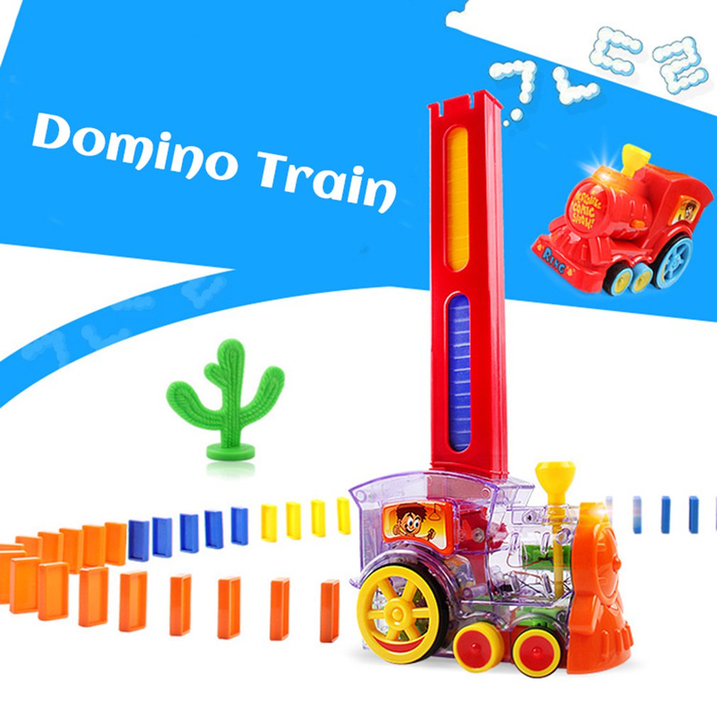 Electric Domino Train Car Vehicle Model With Sound Light Music Domino Blocks Kits Magical Automatic Set Up Colorful Games Toys