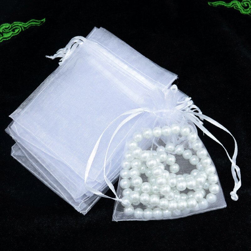 10 stücke 10x15 cm transparent Organza Beutel Hochzeit Geburtstag Party Süssigkeit Schokolade Taschen Weihnachten Halloween Kasten Verpackung taschen: Weiß