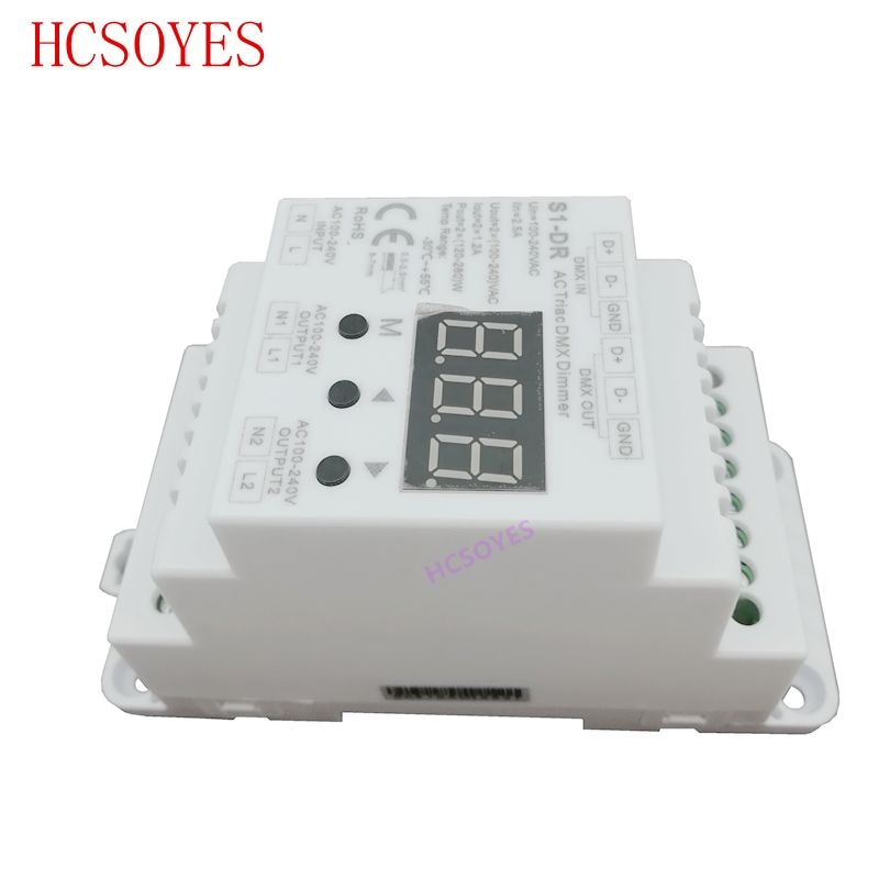 Din rail  ac100-240v 288w 2 kanals triac dmx dimmer, dubbelkanalsutgång silicon dmx 512 controller  s1- dr