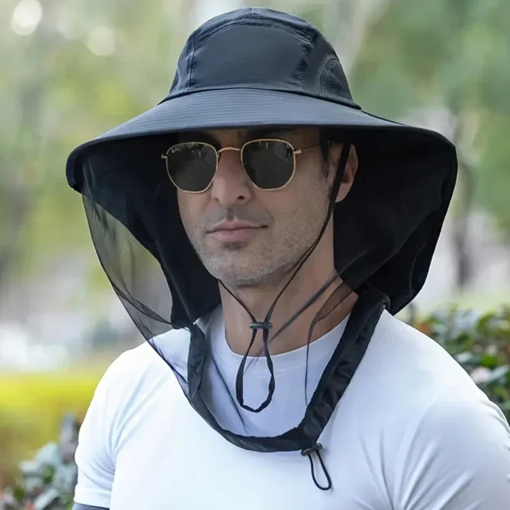 Chapeau de Pêche avec Filet Anti-Moustiques - Chapeau Soleil Pliable pour Randonnée Extérieure - Protection Insectes Unisexe