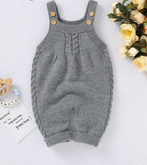Baby Baby Trui Romper Effen Jongens Meisjes Kleur Mouwloze Knop Jumpsuit Aangekleed Herfst Winter Romper: Grijs / 12m