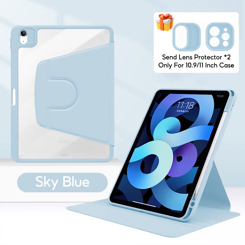 TBTIC 360° Rotation Case For iPad Air 4 5 10th 10.9 Pro 11 9th 8th 7th Gen 10.2In Mini 6 Cover Casing With Pencil Slot Holder: iPad mini 6 / Blue