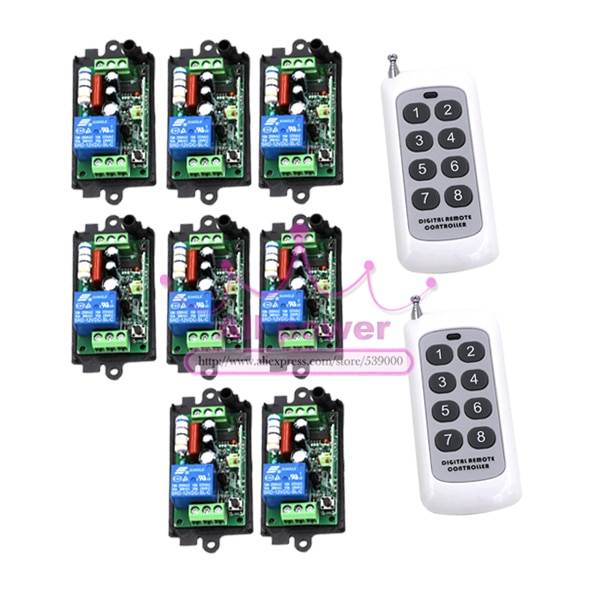 220V 1CH Radio Wireless Remote Control Switch 8 Receiver&2 transmitter Learning Code light lamp LED ON OFF Output Adjusted mini