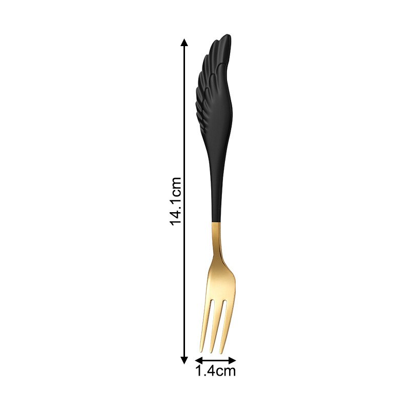 Fruit Vork Angel Wing Leuk Cadeau Voor Ijs Dessert Koffie Lepel Servies Multifunctionele Keuken Gereedschap: black gold fork