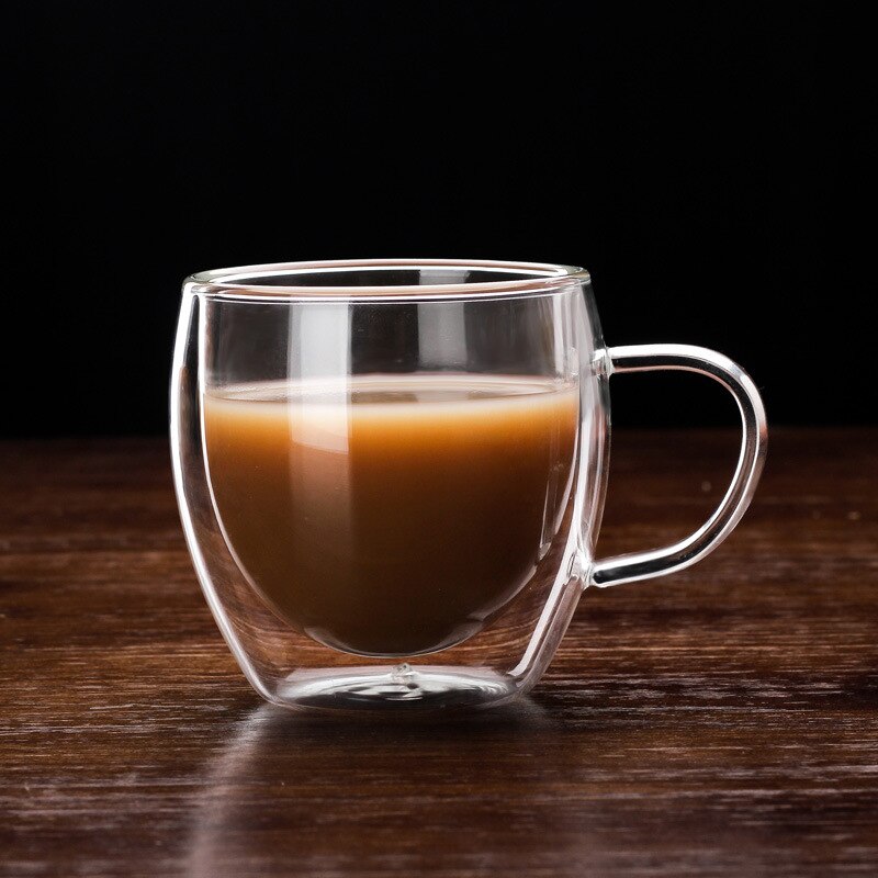 Double Wall Insulated Glasses Espresso Mugs High Temperature Resistant Thick Transparent Glass Cup AUG889