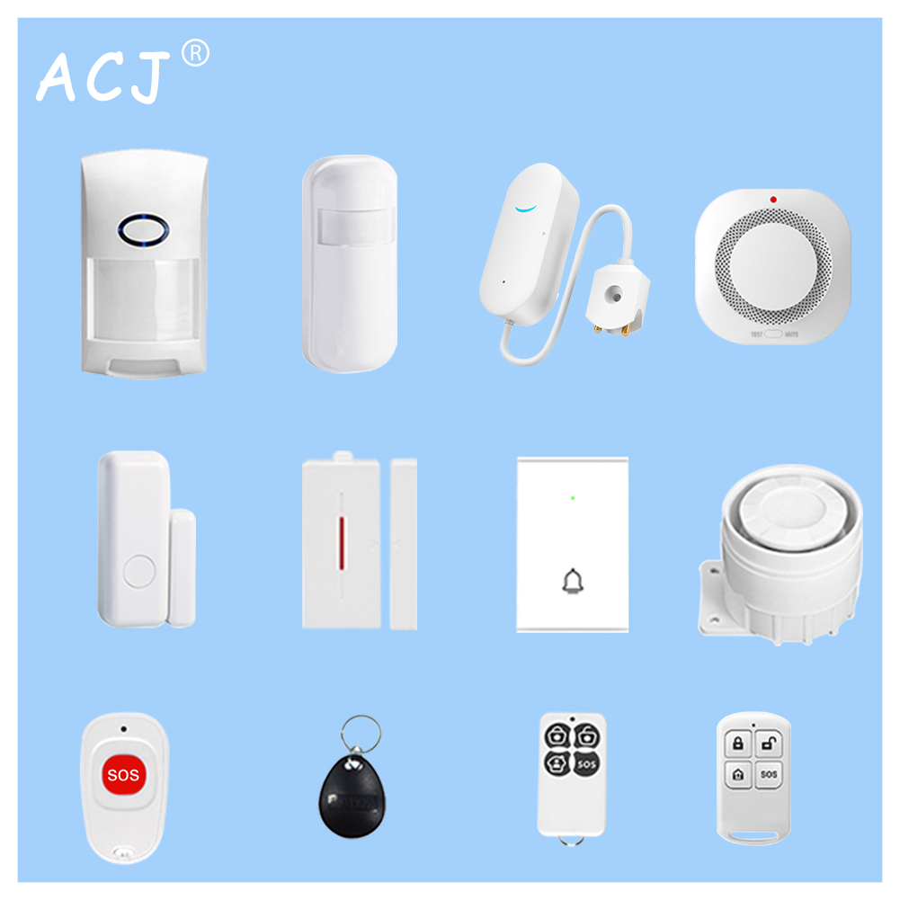 ACJ 433MHz Home Burglar Alarm System Accessories Wireless Link Smoke Alarm Door Magnetic Water leak Detector RFID Control