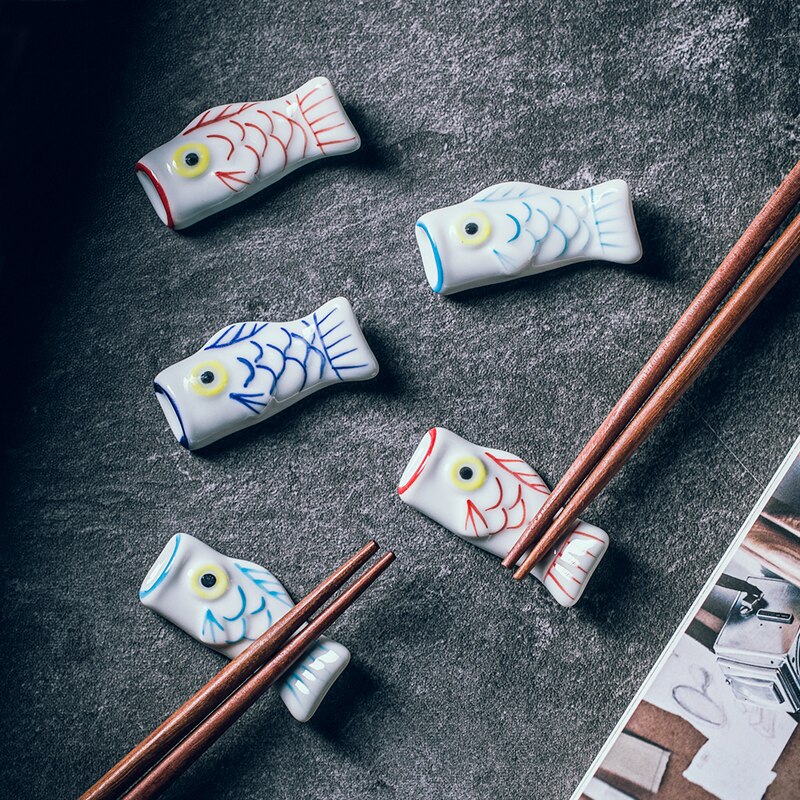 Japanese Carp Streamer Shape Ceramic Cute Chopsticks Holder Stand Rest Pillow Fork Spoon Rack Shelf Dinner Table Kitchen Utensil