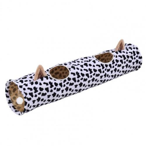 Easy Cleaning Kitty Tunnel Multiple Exits Plush Cat Warm Bed Nest Cat Toy Cat Tunnel:  Cow