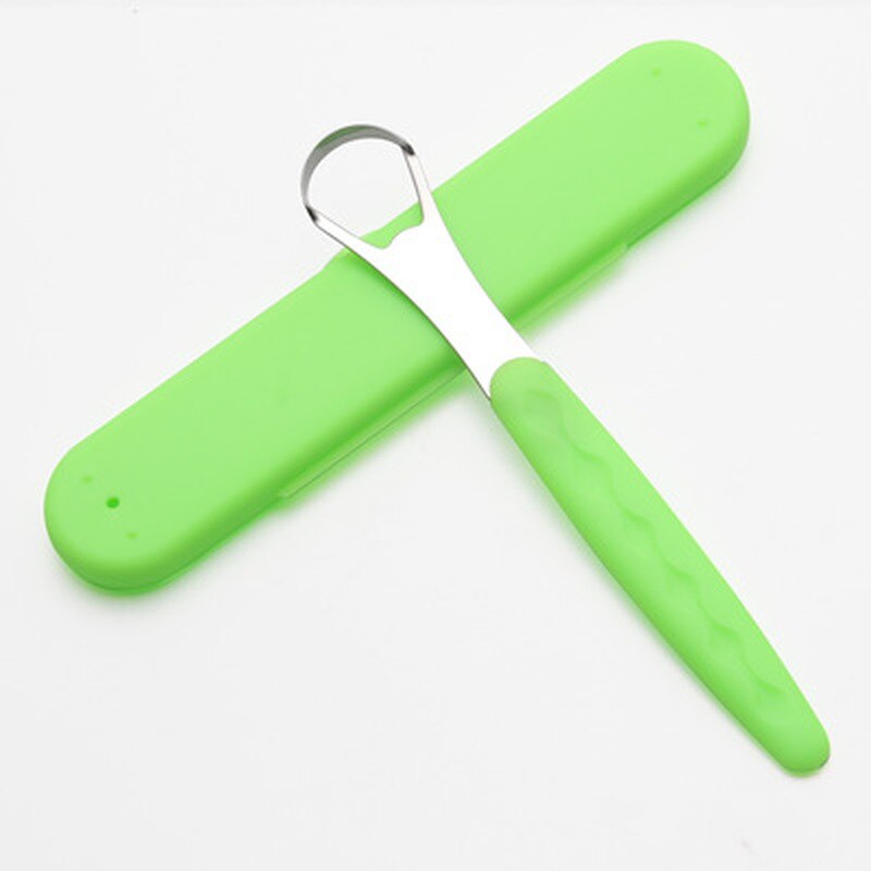 Stainless Steel Tongue Scraper with Portable Travel Case U Shape Tongue Cleaner Oral Tongue Brush for Adult Fresh Breath: Green