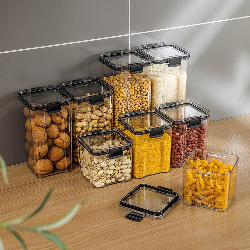 Caja de almacenamiento de alimentos transparente, contenedor de almacenamiento de alimentos con tapa, botes de plástico para organización de cocina y despensa, 1 ud.
