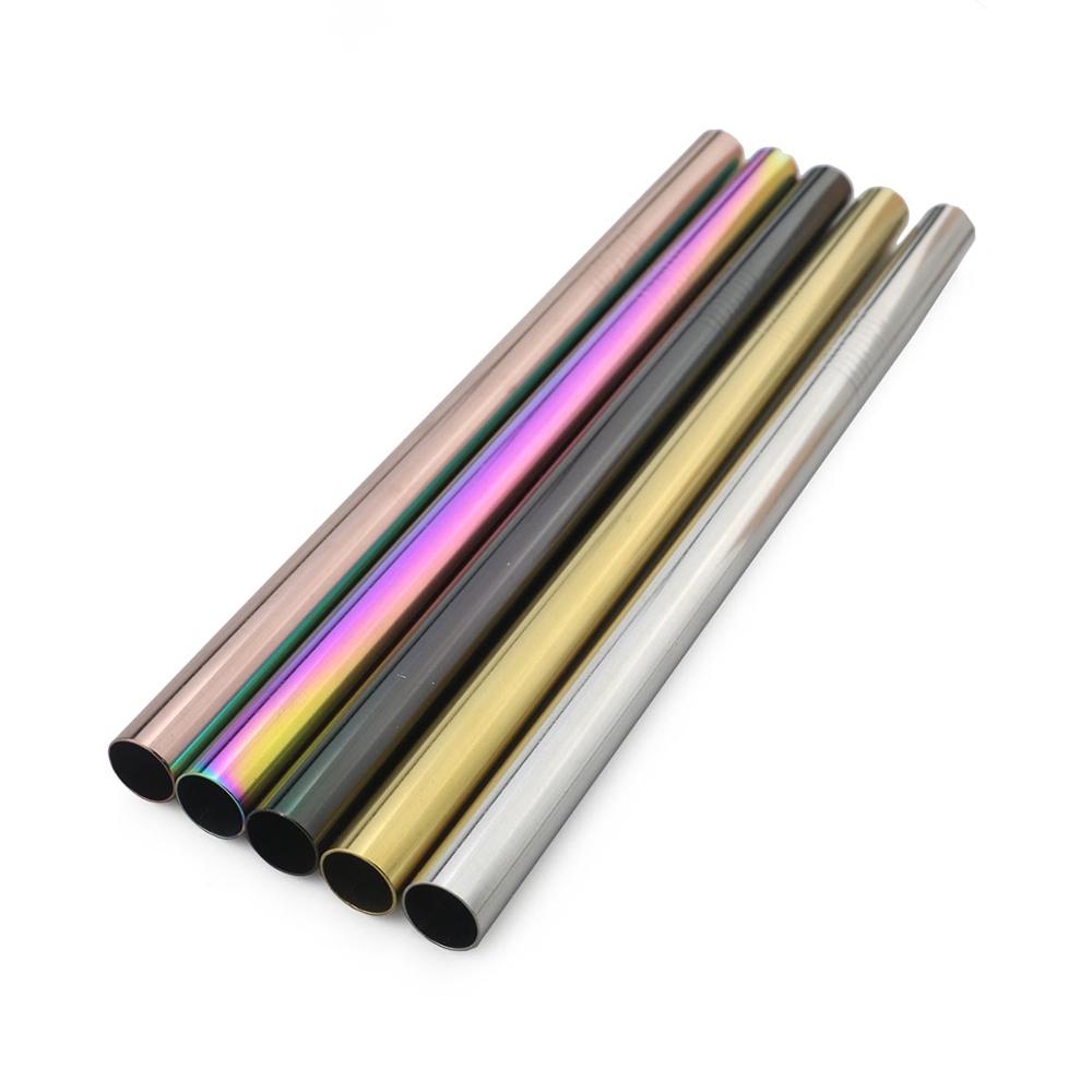 JANKNG 12mm Extra Wide Straws 10 Colors Bubble Tea Reusable Straws 304 Stainless Steel Milkshake Drinking Pink Green Straw Set