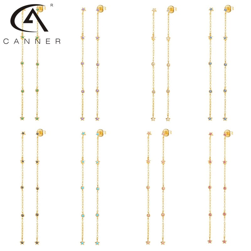 CANNER – boucles d&#39;oreilles à lignes géométriques pour femmes, chaîne longue suspendue, bijoux modernes en argent , 925