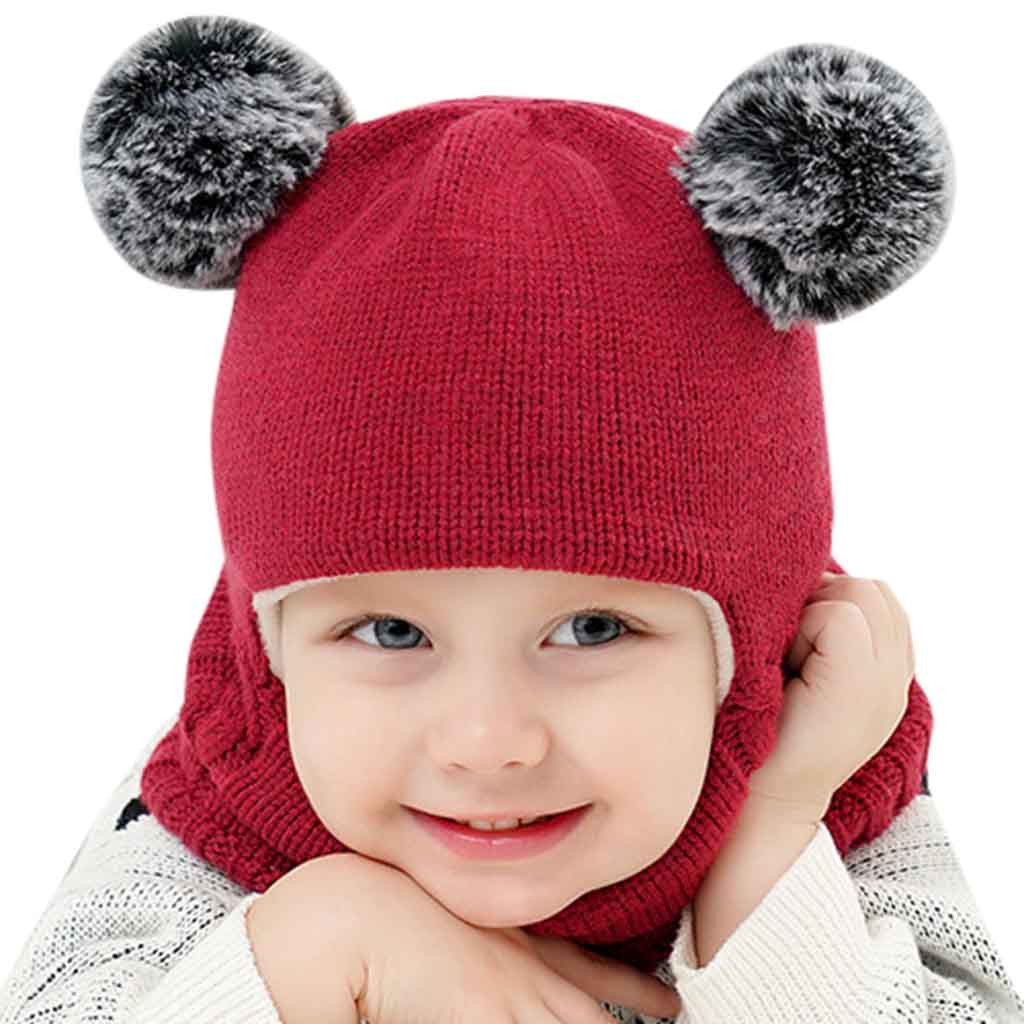 Gorros de invierno para niños y niñas gorros cálidos, conjunto de bufanda, gorro de bebé tejido, gorro de Navidad para niña y niño: Borgoña