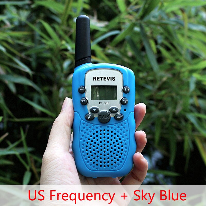 1 pc Retevis RT388 Mini Walkie Talkie Kids Radio 0.5W 8/22CH VOX Flashlight Handy Transceiver Children Toy Radio J7027: US Freq and Sky Blue