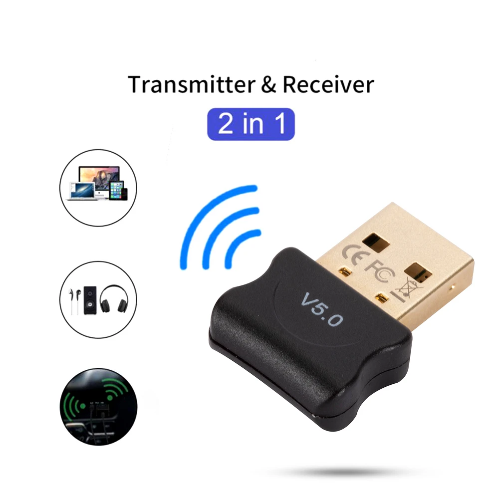 Bluetooth-compatible 5.0 Dongle Adapter USB Transmitter for Pc Computer Receptor Laptop Earphone Audio Printer Data Receiver: Default Title