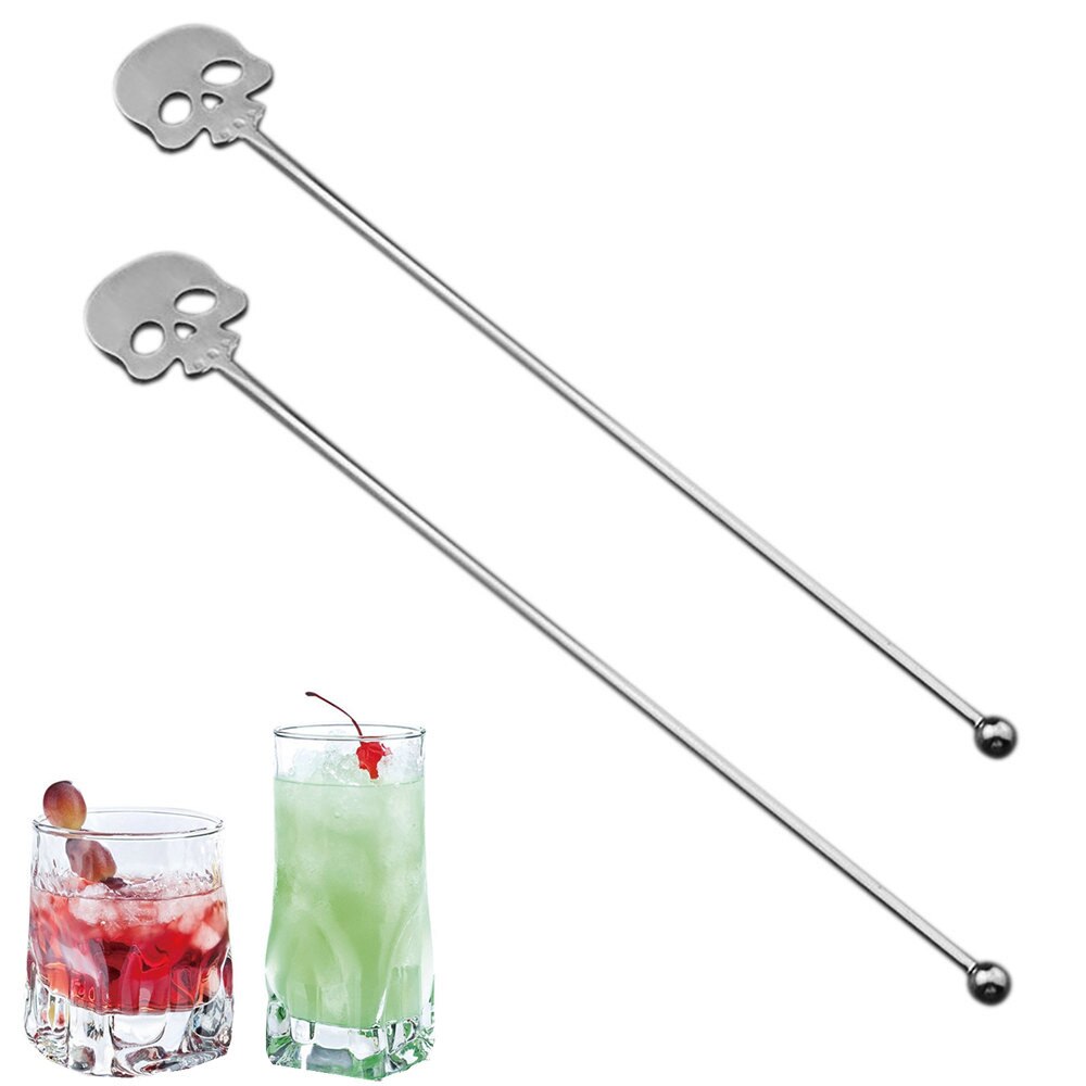 Stainless Steel Cocktail Bar Skull Pattern Drink Shaker Muddler Stirrer Twisted Mixing Spoon Kitchen tableware Bar tool