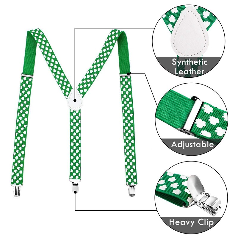 3 Stuks St. Patrick 'S Day Jarretel Accessoires Set Omvat Shamrock Bretels Shamrock Stropdassen Strikjes Voor Ierse Pa