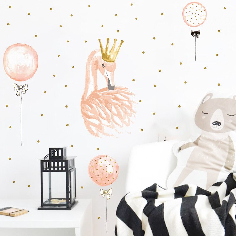 Beautiful Swan Wall Stickers for Kids Girl Room Home Decor Bedroom Background Decoration Wallpaper Living Room Beautify Sticker