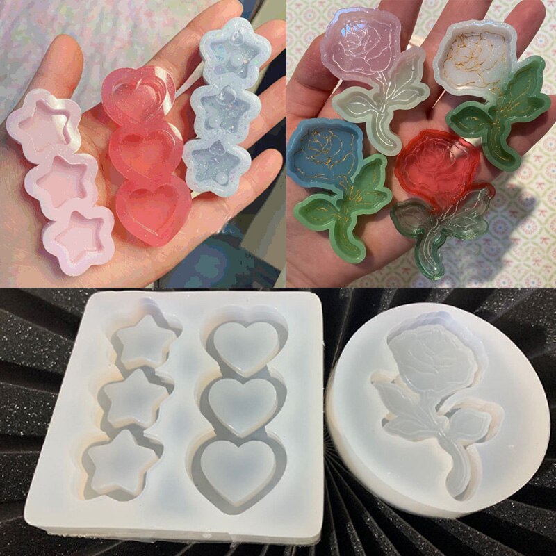 Rose Flower Shaker Silicone Mold DIY Resin Heart Star Shakers Charms Epoxy Resin Jewelry Accessories Pendant Molds Handmade