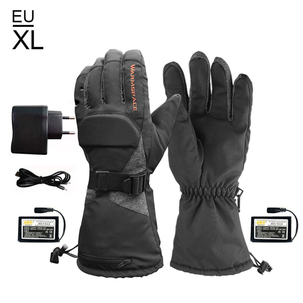 Motorcykel opvarmede handsker 3.7v/3600 mah lithium batteri vandtæt varme holder termisk varme handsker til skiløb: Eu-stik xl