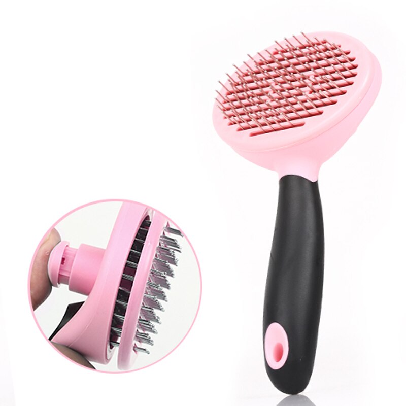 Hoopet Hond Kat Kam Shedding Tool Borstel Kam Rake Pet Fur Grooming Quick Clean Kort Haar: Pink 1