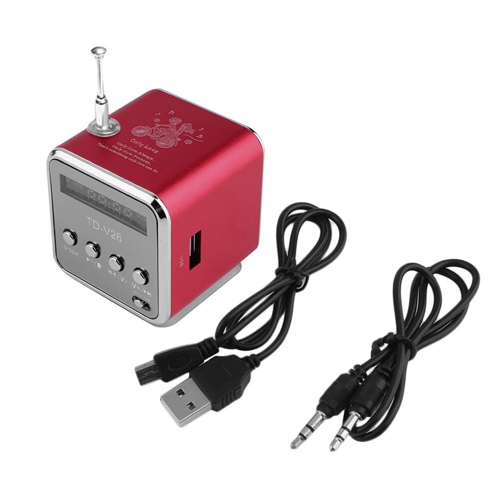 Td V26 – Mini lecteur Mp3 de musique numérique, caisson de basses, Led, son stéréo FM, batterie Portable, USB, Micro SD TF, haut-parleur, rouge, rose, vert