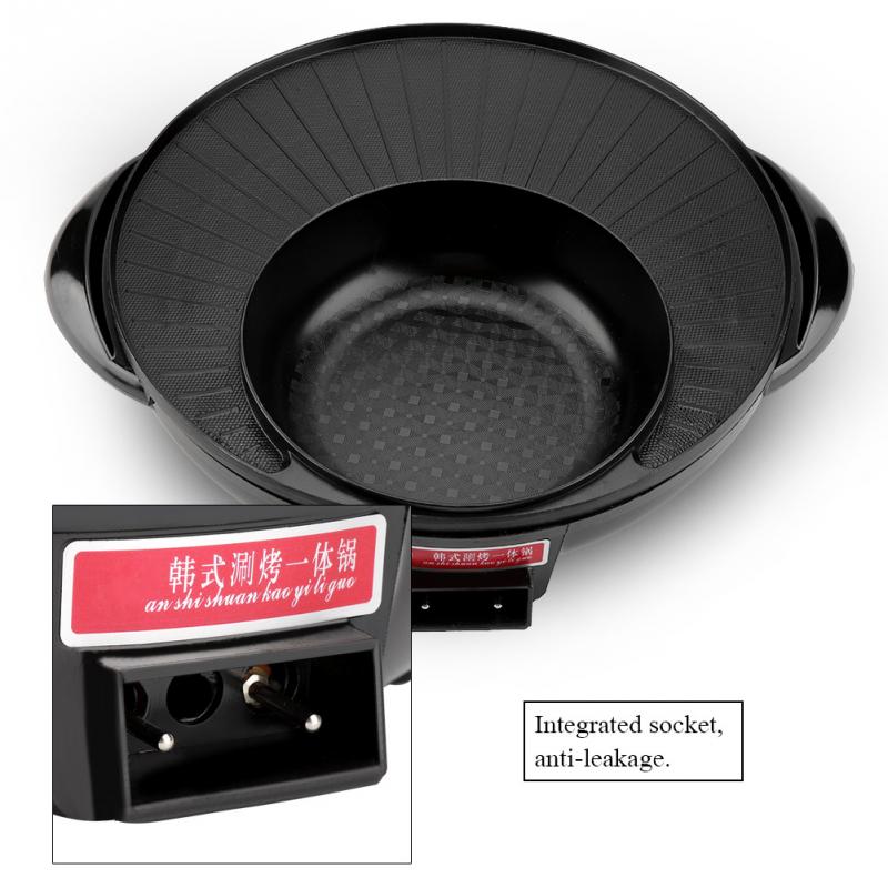 1500w 2 in 1 elektrisk panna gryta bbq stekning kock elgrill kök matlagningsmaskin hemmabruk