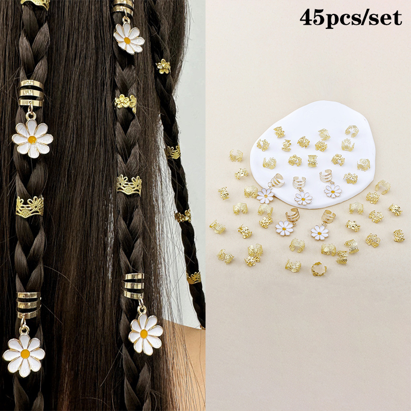 1set Dreadlock Hair Rings Hair Jewelry Cuffs Clip Hair Braids Dirty Braids Bead Hippie Hairpin Accessories Headwear For Women: GRAY