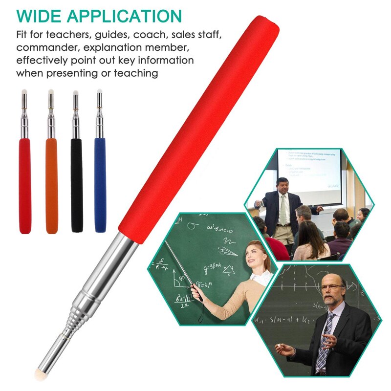 1Pcs Intrekbare Whiteboard Pen Rvs Touch Leraar Pointer Professionele Zaklamp 1M Vilt Tip Onderwijs Stok