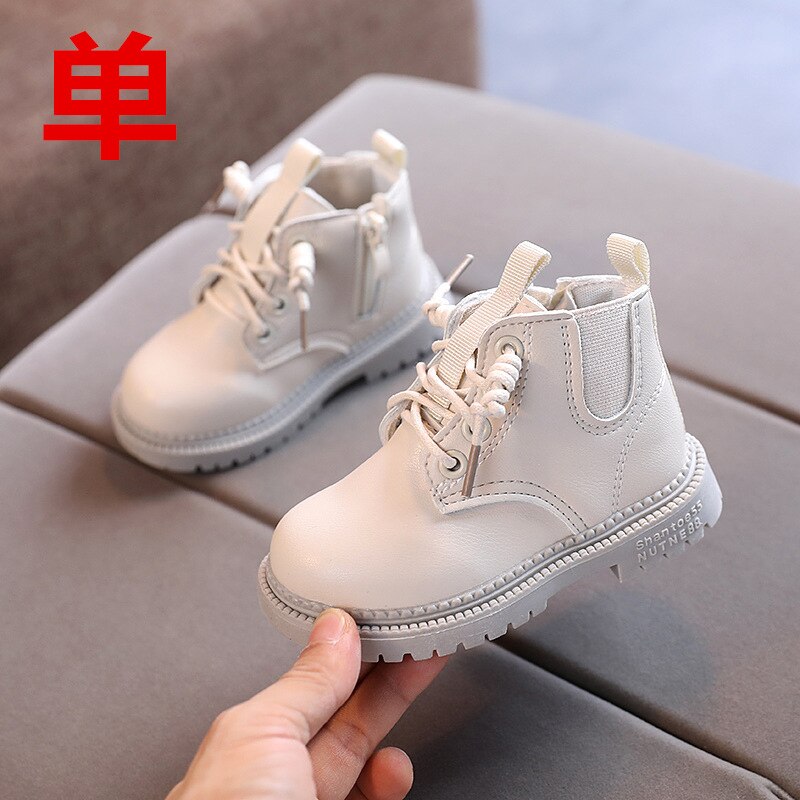 2022 herbst-kinderstiefel von Martin, einfarbig, britischer stil, kurze lederstiefel für jungen und mädchen, wasserdicht: Beige / 27