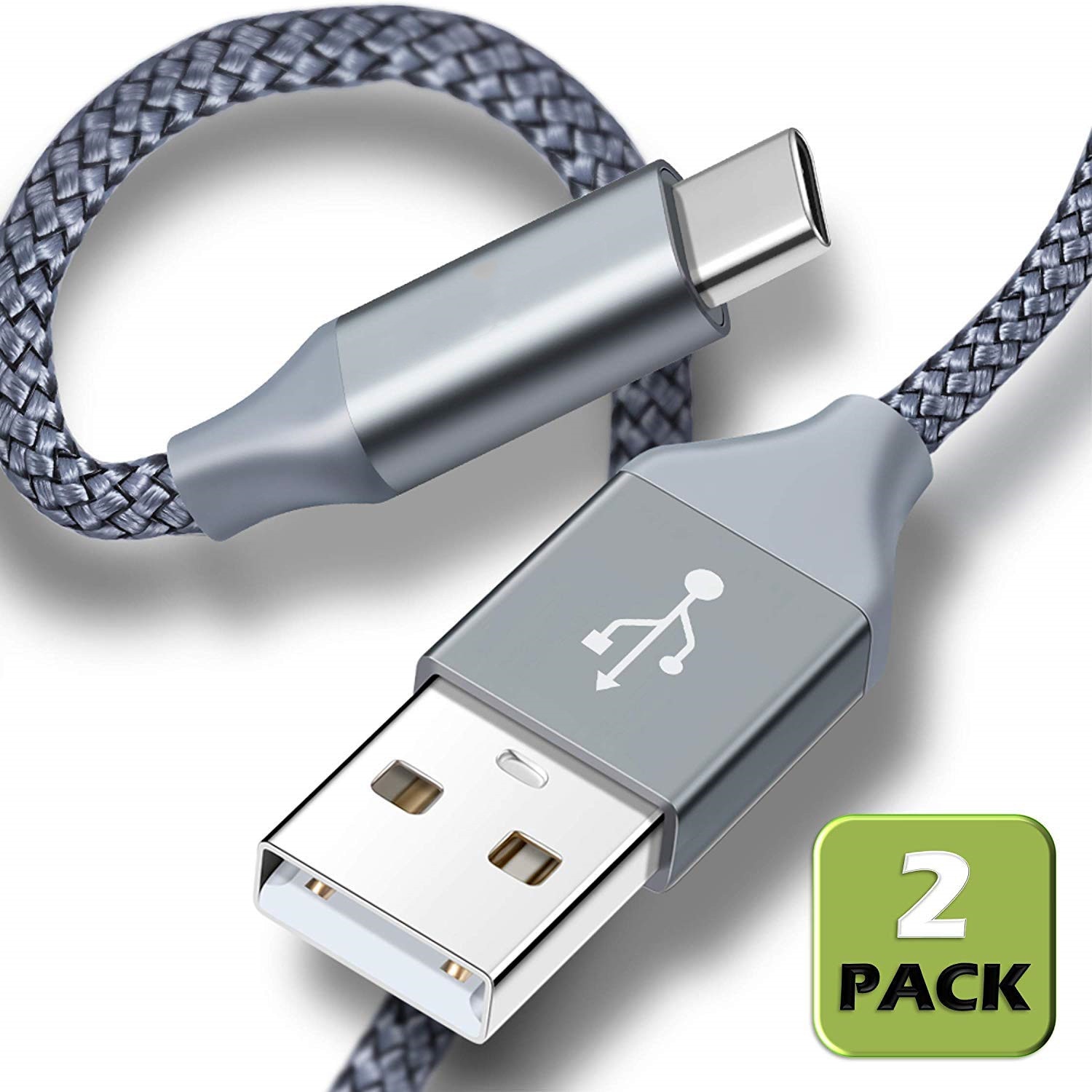 Câble USB de Type C certifié, chargeur USB C vers USB A (6,6 pieds, 2 paquets), cordon de charge rapide tressé en Nylon pour Samsung Galaxy S9 S8