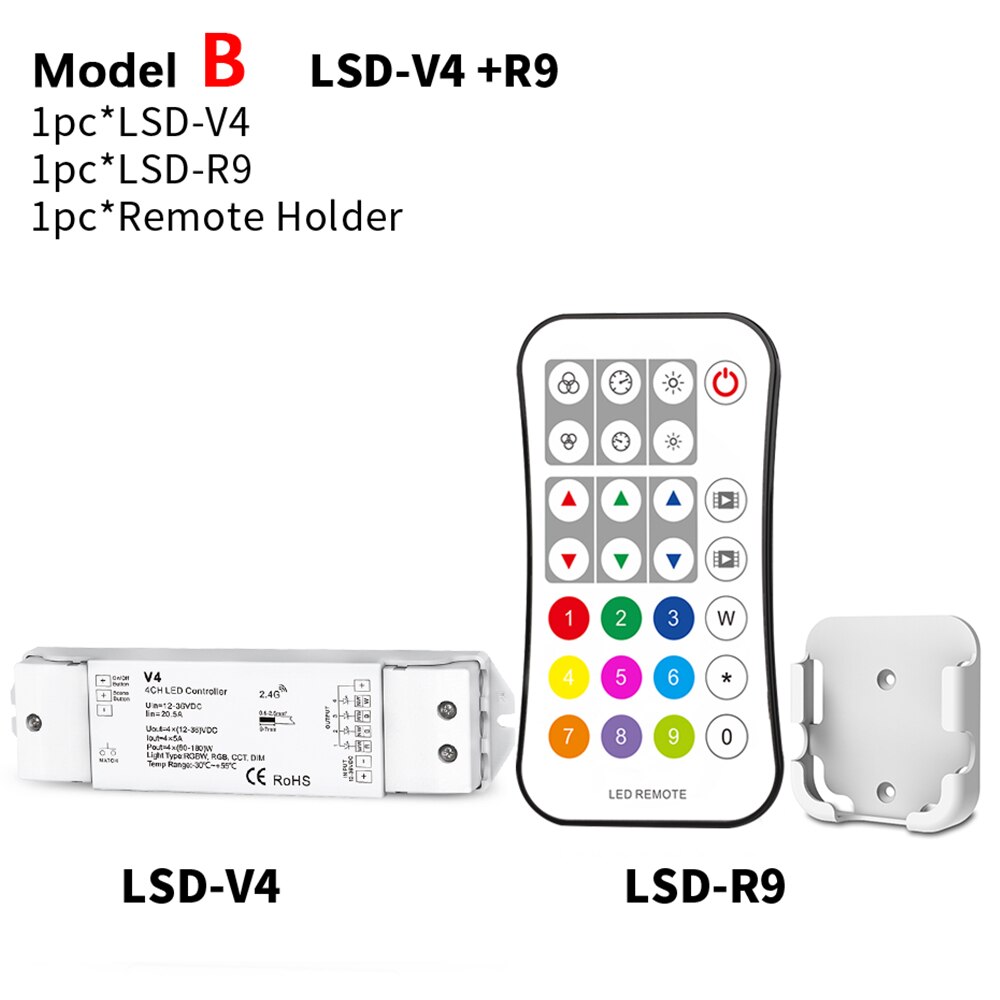 Dimmer 4 Channel LED Strips RGBW Controller V4 with Touch Screen RT4 RGBW Remote Controller RF for DC12V 24V Strips Controller: B Model