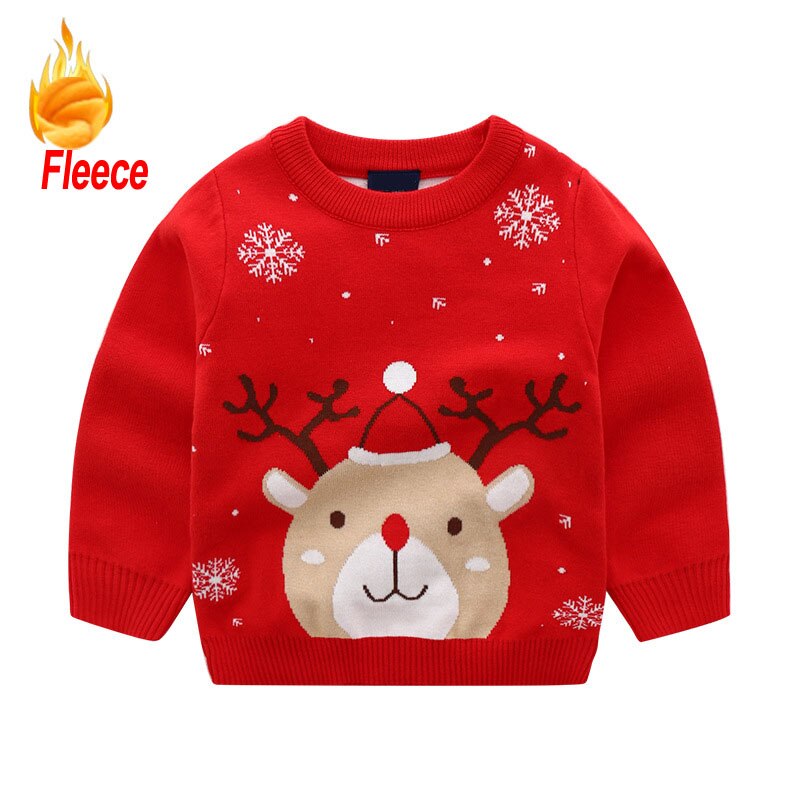 Benemaker Fleece Trui Voor Meisje Jongen Kinderen Kleding Winter Gebreide Trui Kinderen Warme Kleding Herten Kerst Herfst NA061: Fleece Red / 6T