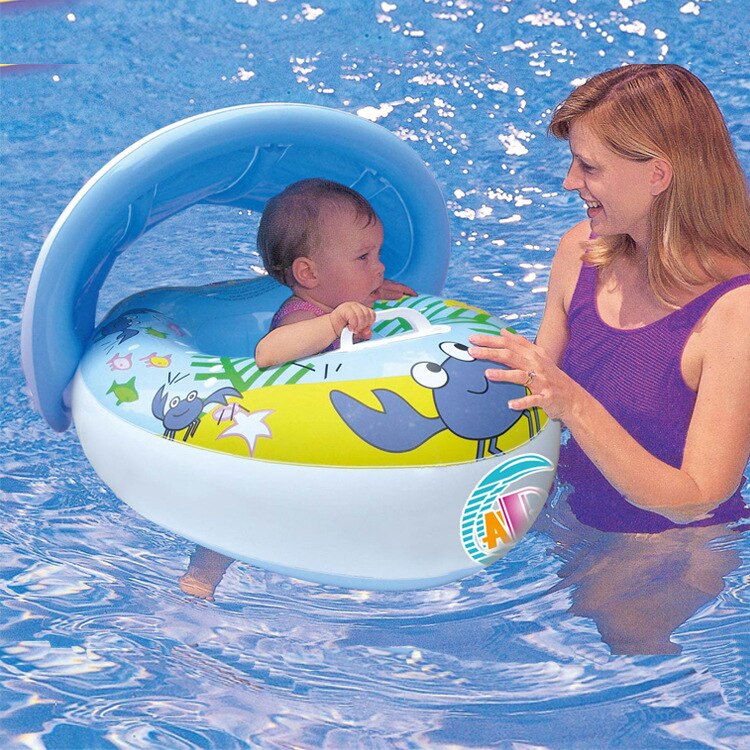 Kinderen Opblaasbare Zachte Materiaal Zwemmen Ring Auto Model Aquatische Speelgoed Afneembare Zonnescherm Baby Zwemmen Ring Drijvende Bed Rij Speelgoed