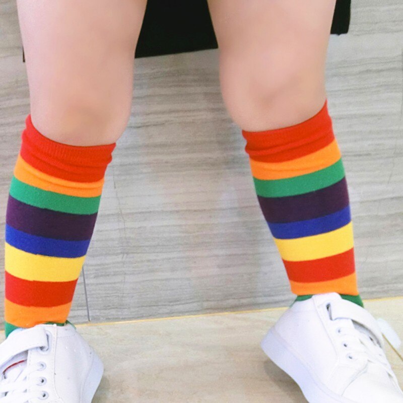 Spring Autumn Baby Girls Warm Socks Rainbow Color Tube Socks Activities Kids Cotton Long Stocking
