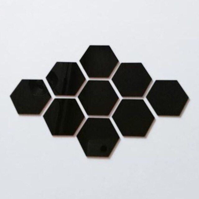 Removable Acrylic Mirror Setting Wall Sticker Decal for Home Living Room Bedroom Decor 3D Hexagon Wall Decals: Black / 1.6