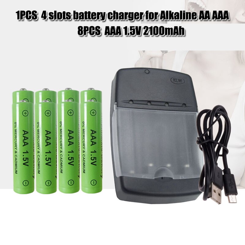 AAA 1.5V Alkaline Rechargeable battery 2100mah + super quick 4 cheenl AA/AAA charger can charge alkaline battery: 8 AAA 1PCS charge