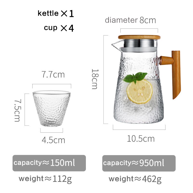 Oneisall waterkoker glazen waterkoker 950ml- delige transparante theepot koffie sapkan met roestvrijstalen zeef functioneel