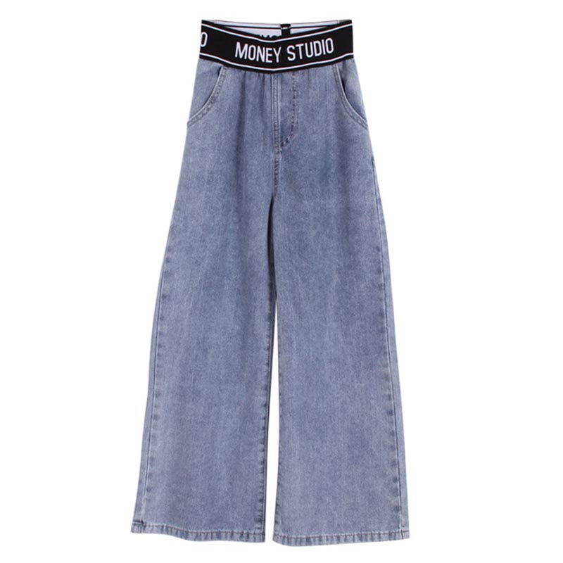 Teenage Girls Jeans Spring Autumn Casual Loose Blue Kids Leg Wide Pants School Children Trousers 6 8 10 12 Year: 8