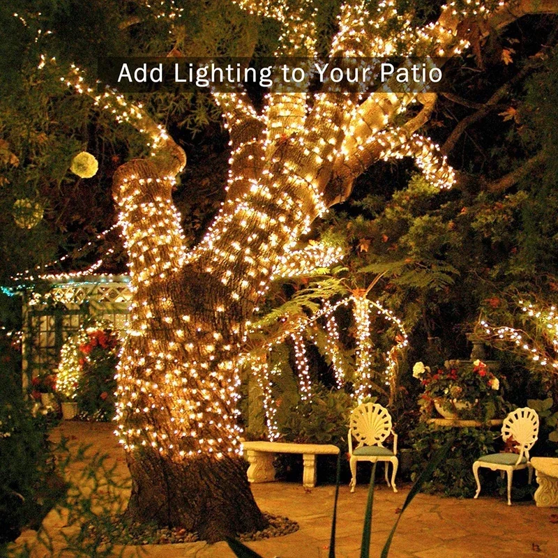 Guirnaldas de luces alimentadas por energía Solar para exteriores, guirnalda de calle impermeable para jardín, casas, decoraciones navideñas, cadena de tira de luces, 50/100/200