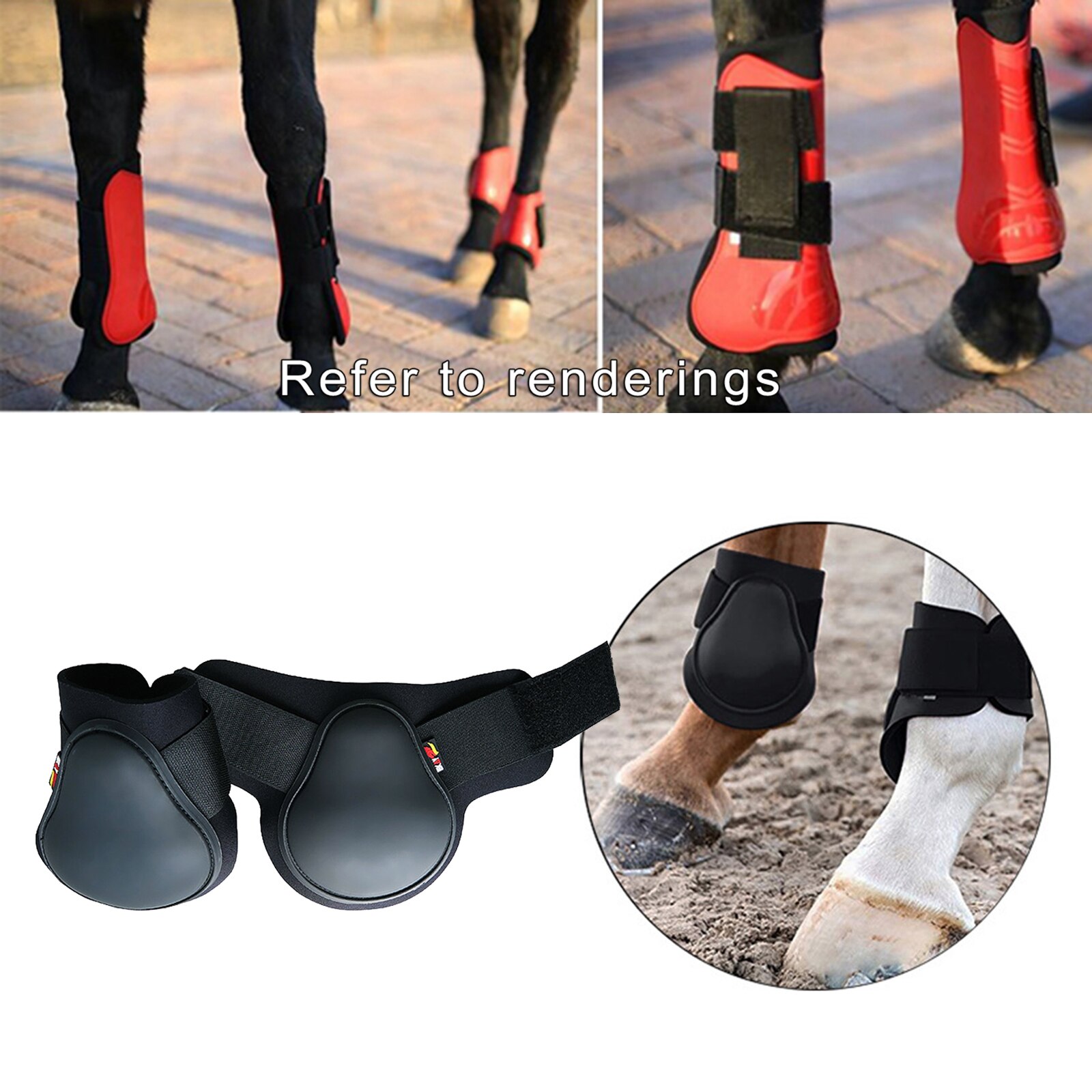 Equestrian Horse Leg Tendon Boots Exercise Adjustable PU Leather Guard: Black XL Hind