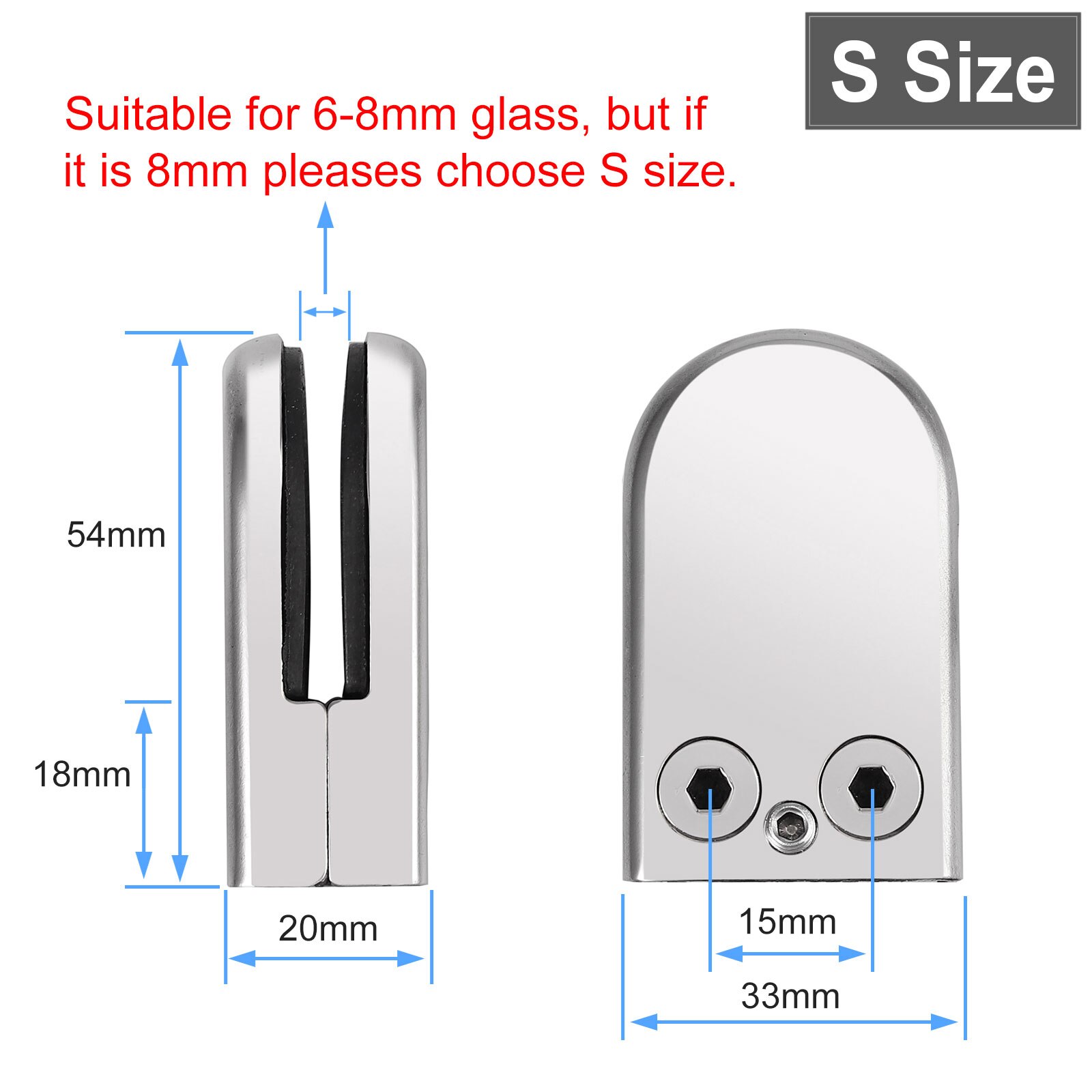 TANiCE 8PCS 304 Stainless Steel Glass Clamp Bracket Clip Holder S/M/L Size for 6-8mm 8-10mm 10-12mm Glass Balustrade Staircase: S